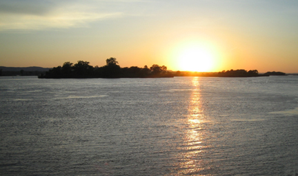 A sunset over the Mississippi River in Alma, Wisconsin