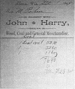 John Harry’s Bill of Sale for a Mr. M. Polin for three loads of coal